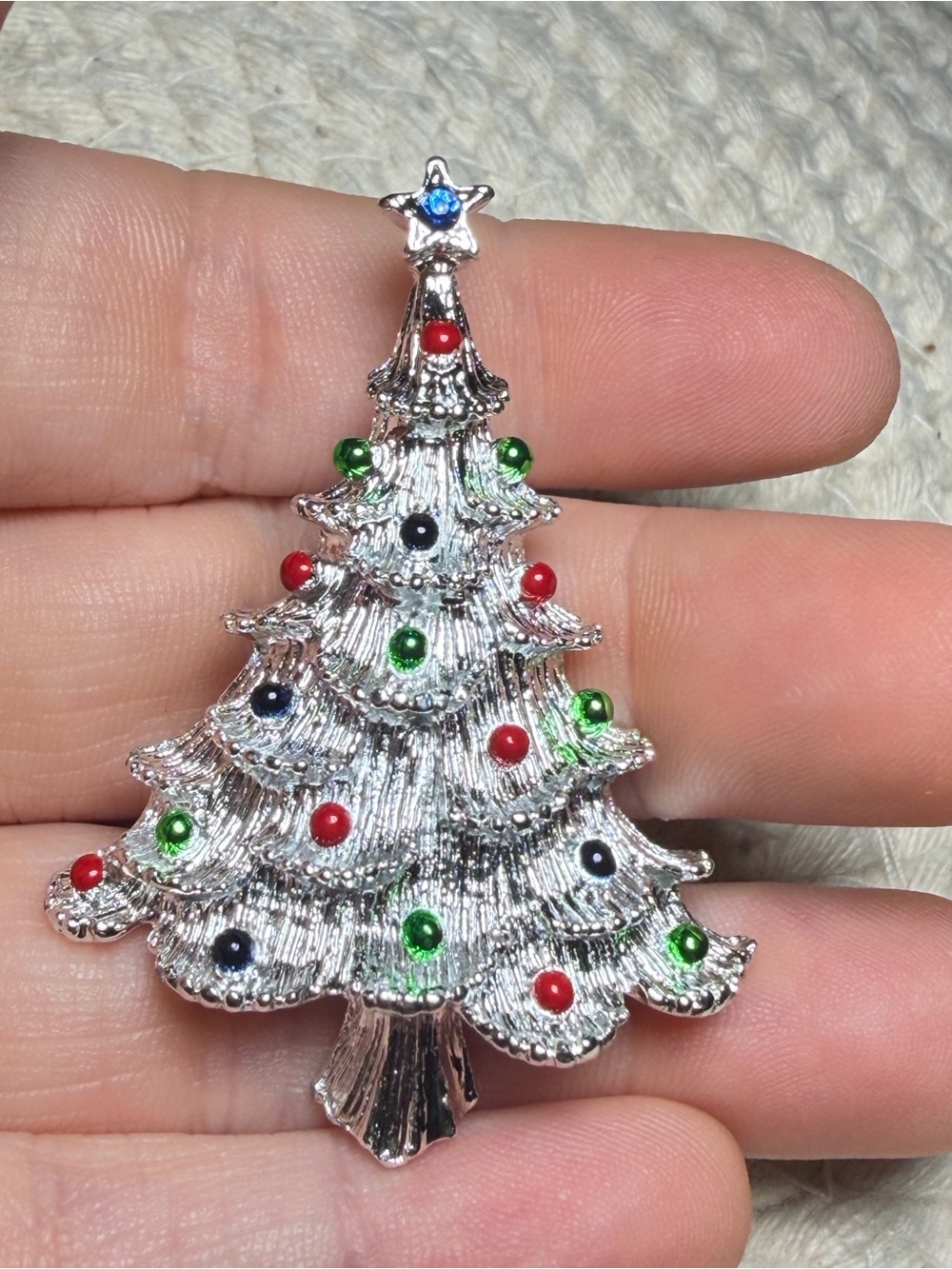Gerrys Christmas Tree Brooch Silver Tone Colorful Ornament Vintage Pin